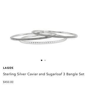 Sterling Silver Caviar and Sugarloaf 3 Bangle Set